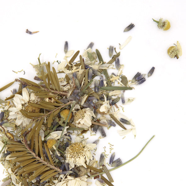 Chamomile, balsam fir and lavender herbal tea